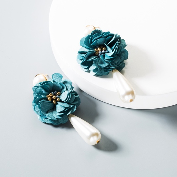 Jewelry - Teal or Pink Floral Pearl Earrings